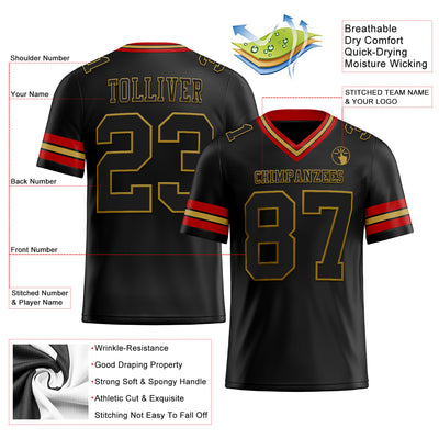 Custom Black Old Gold-Red Authentic Football Jersey