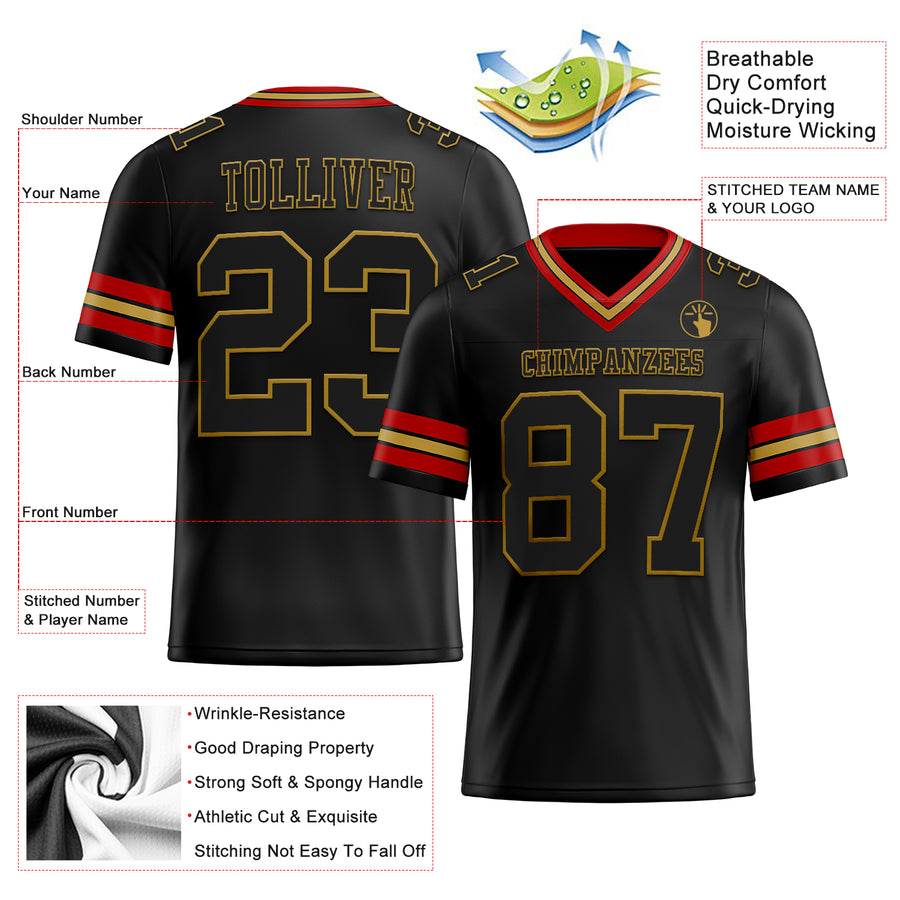 Custom Black Old Gold-Red Authentic Football Jersey