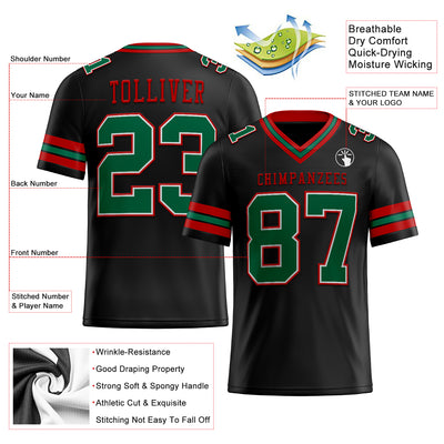 Custom Black Kelly Green-Red Authentic Football Jersey