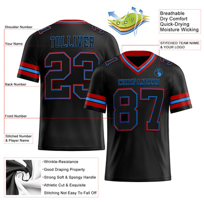 Custom Black Powder Blue-Red Authentic Football Jersey