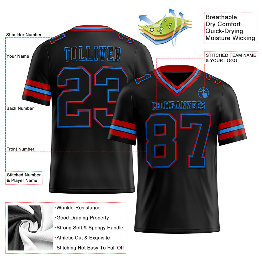 Custom Black Powder Blue-Red Authentic Football Jersey