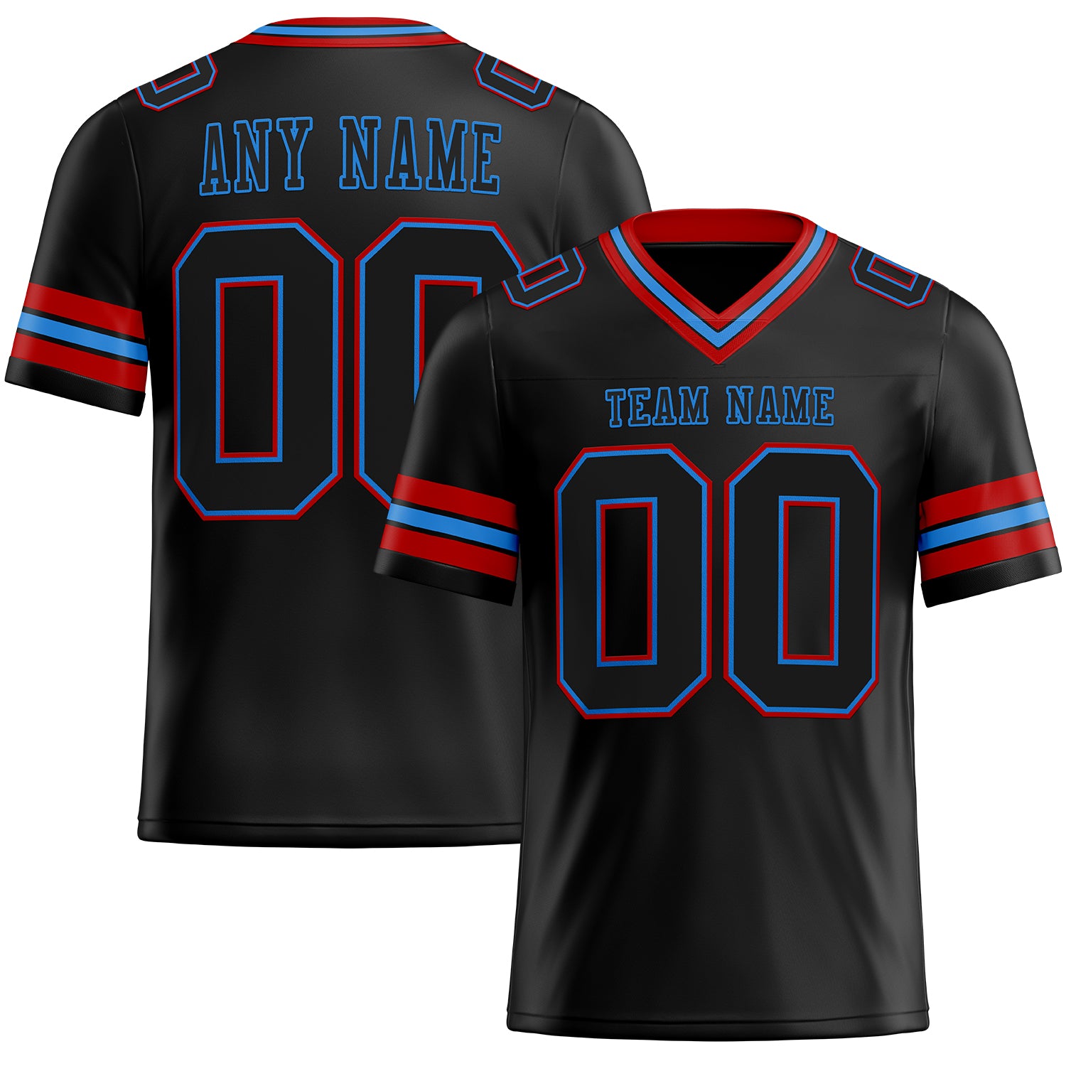 Custom Black Powder Blue-Red Authentic Football Jersey