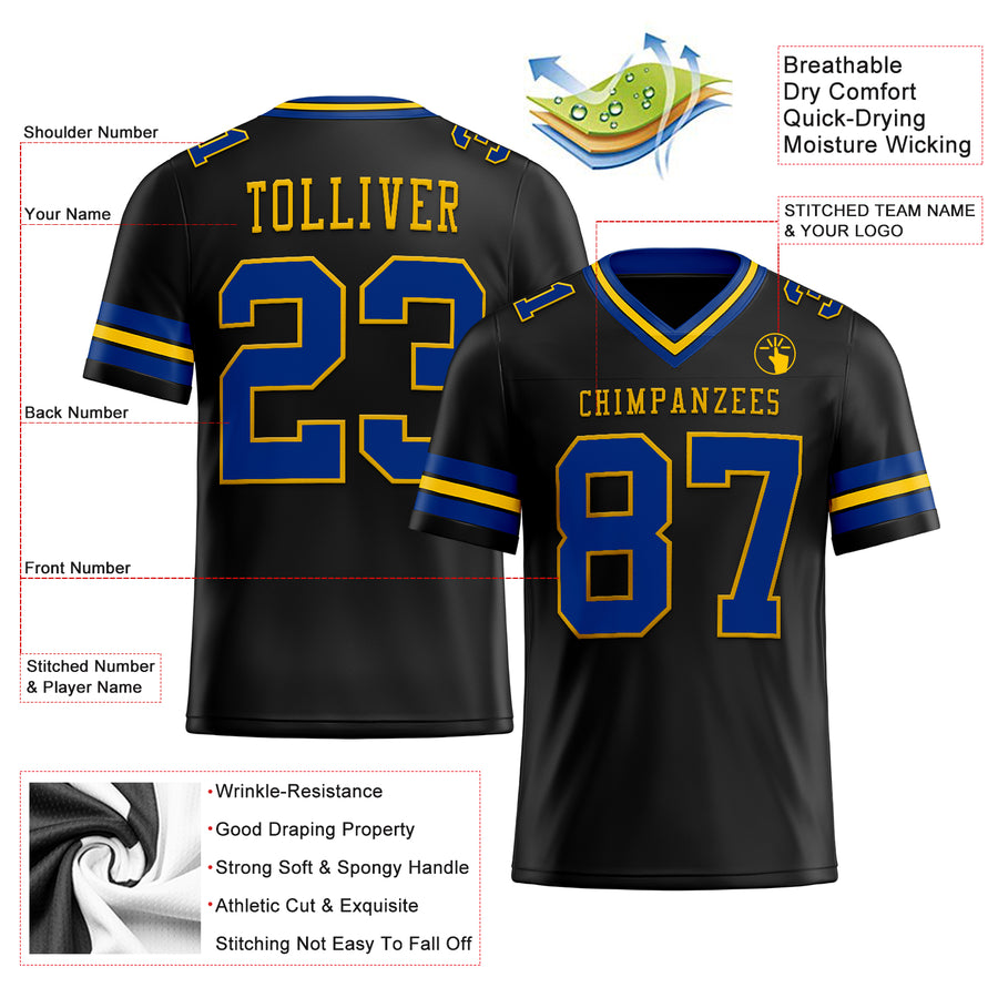 Custom Black Royal-Yellow Authentic Football Jersey
