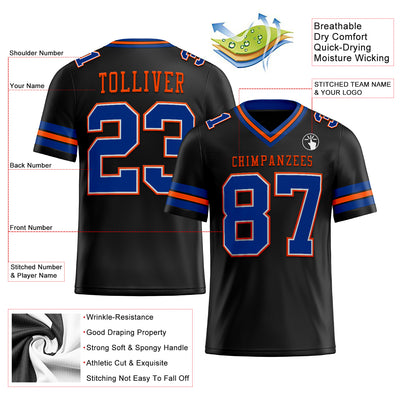 Custom Black Royal-Orange Authentic Football Jersey