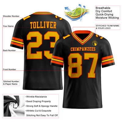 Custom Black Yellow-Orange Authentic Football Jersey