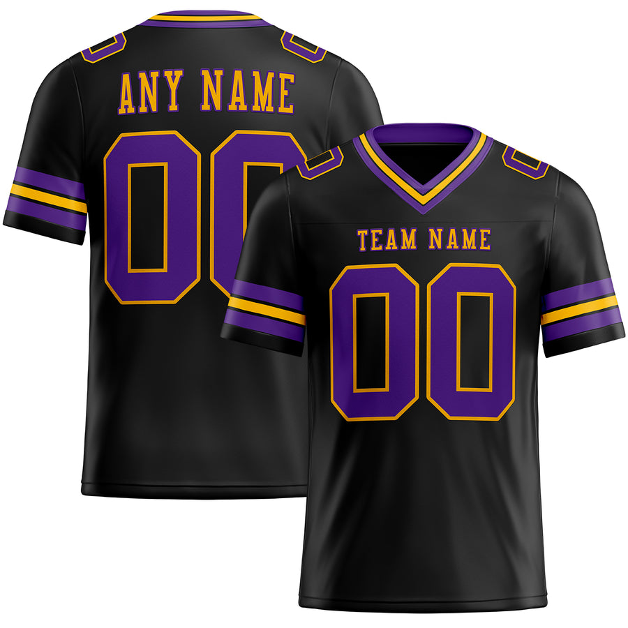 Custom Black Purple-Gold Authentic Football Jersey
