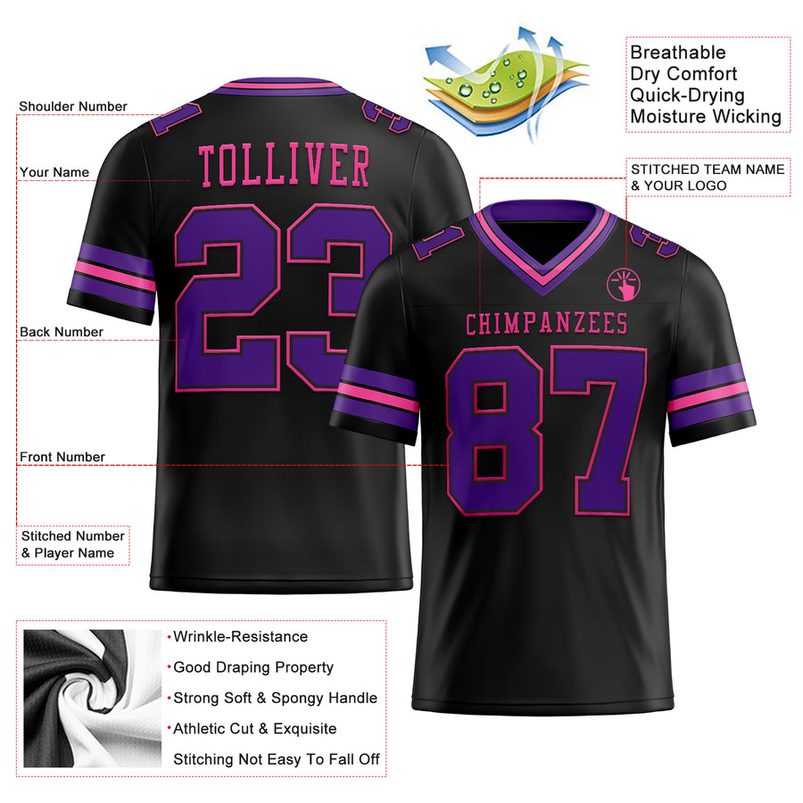 Custom Black Purple-Pink Mesh Authentic Football Jersey