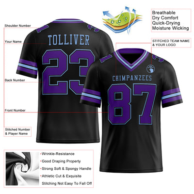 Custom Black Purple-Light Blue Authentic Football Jersey