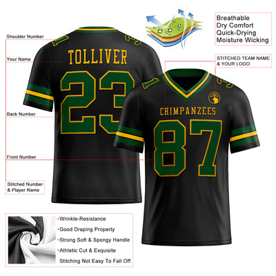 Custom Black Green-Gold Authentic Football Jersey