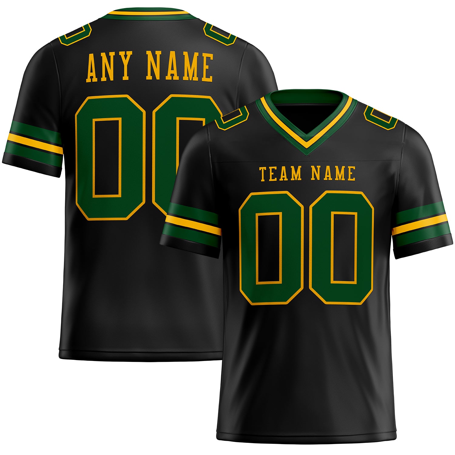 Custom Black Green-Gold Authentic Football Jersey