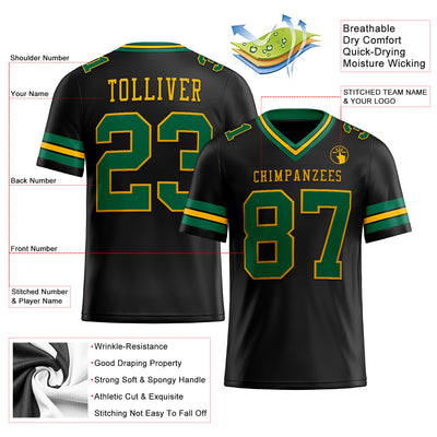 Custom Black Kelly Green-Gold Authentic Football Jersey