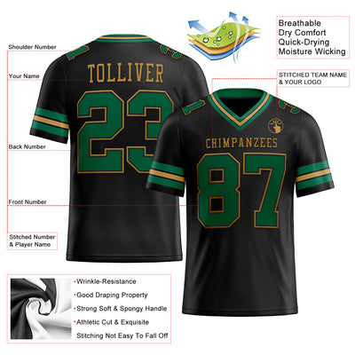 Custom Black Kelly Green-Old Gold Authentic Football Jersey