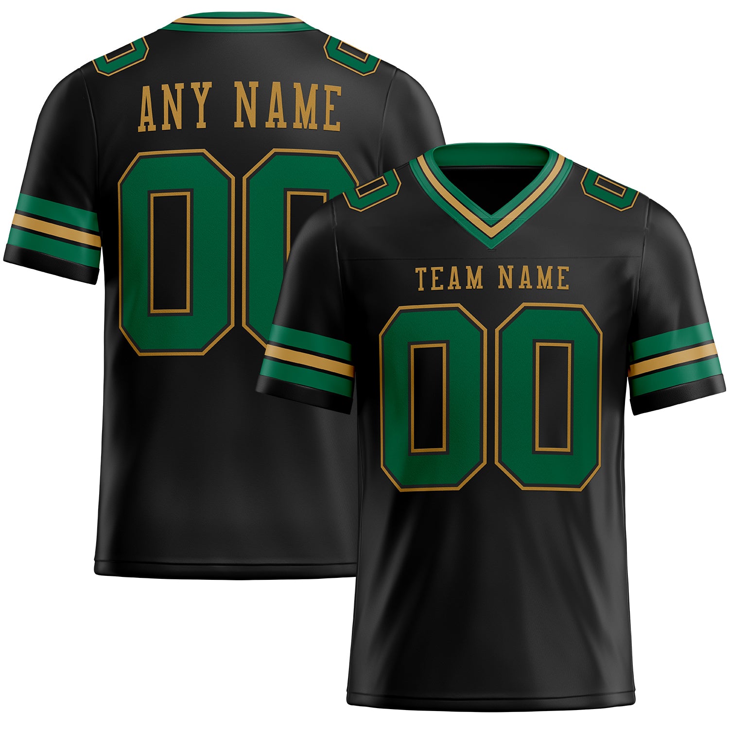 Custom Black Kelly Green-Old Gold Authentic Football Jersey