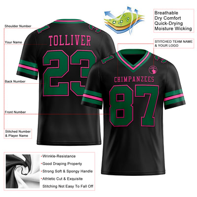 Custom Black Kelly Green-Pink Authentic Football Jersey