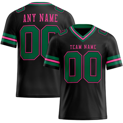 Custom Black Kelly Green-Pink Authentic Football Jersey