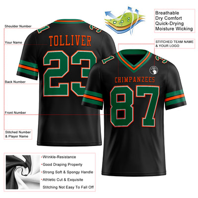 Custom Black Kelly Green-Orange Authentic Football Jersey