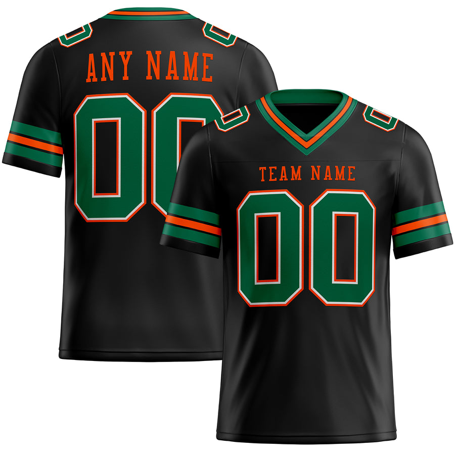 Custom Black Kelly Green-Orange Authentic Football Jersey