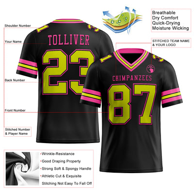 Custom Black Neon Yellow-Pink Authentic Football Jersey