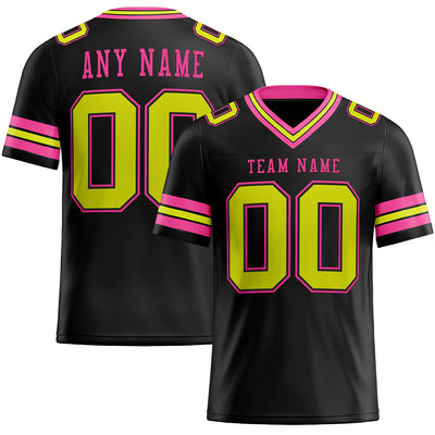 Custom Black Neon Yellow-Pink Authentic Football Jersey
