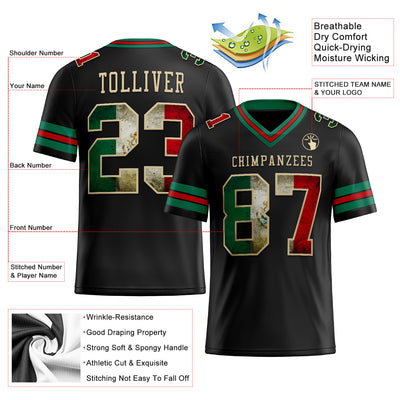 Custom Black Vintage Mexican Flag Kelly Green Red-City Cream Authentic Football Jersey