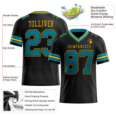 Custom Black Teal-Yellow Authentic Football Jersey