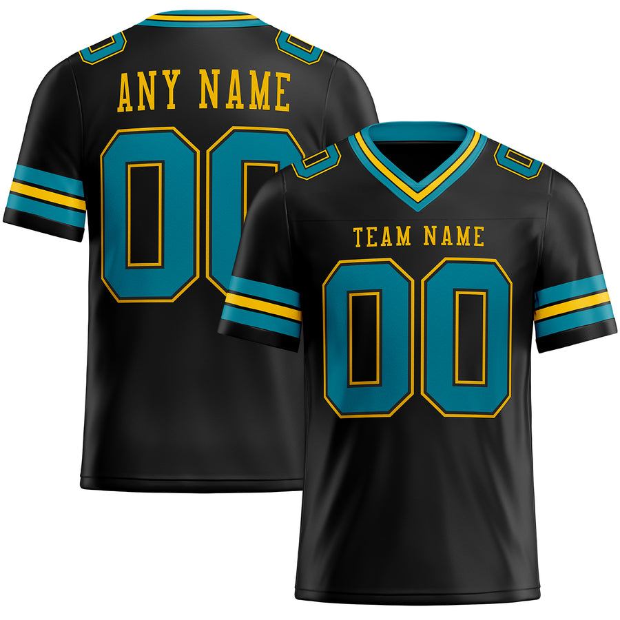 Custom Black Teal-Yellow Authentic Football Jersey