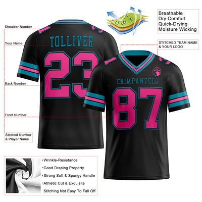 Custom Black Pink-Teal Authentic Football Jersey