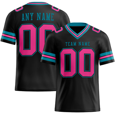Custom Black Pink-Teal Authentic Football Jersey