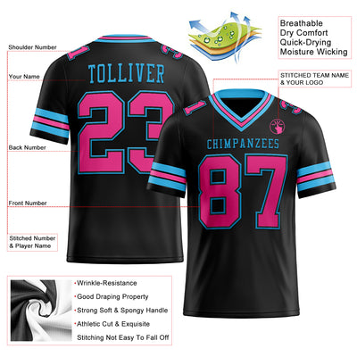 Custom Black Pink-Sky Blue Authentic Football Jersey