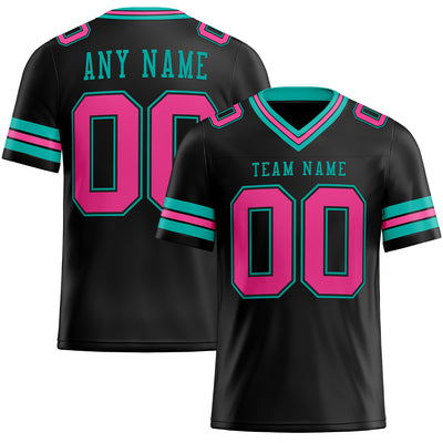 Custom Black Pink-Aqua Authentic Football Jersey