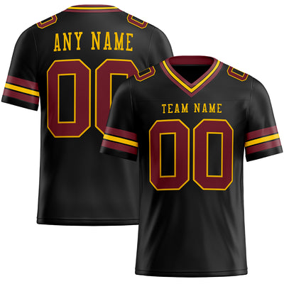 Custom Black Burgundy-Gold Authentic Football Jersey