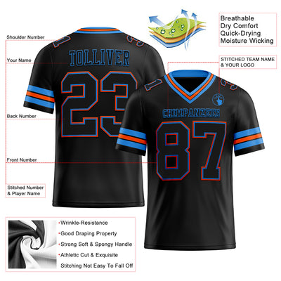 Custom Black Powder Blue-Orange Authentic Football Jersey
