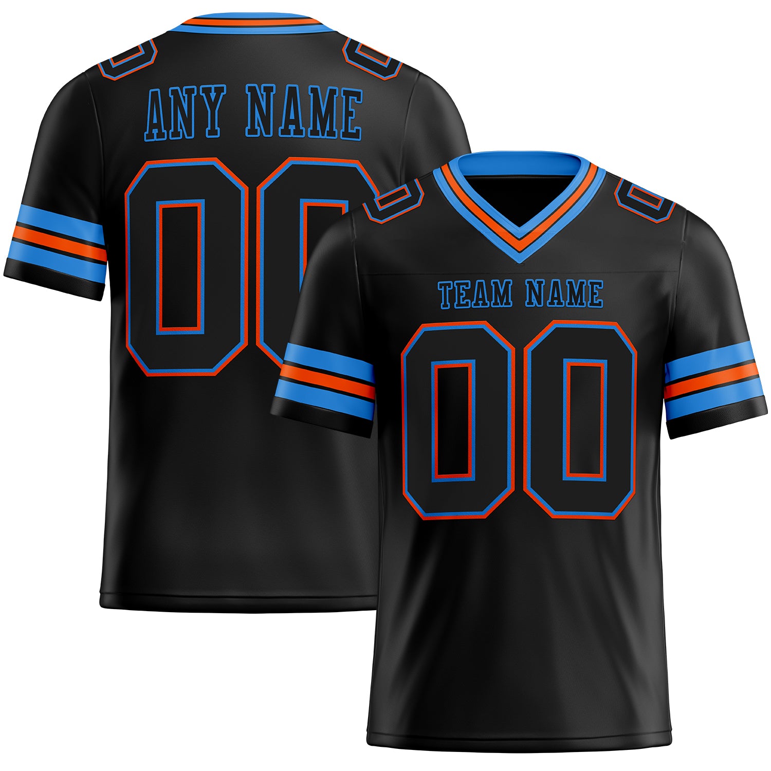 Custom Black Powder Blue-Orange Authentic Football Jersey