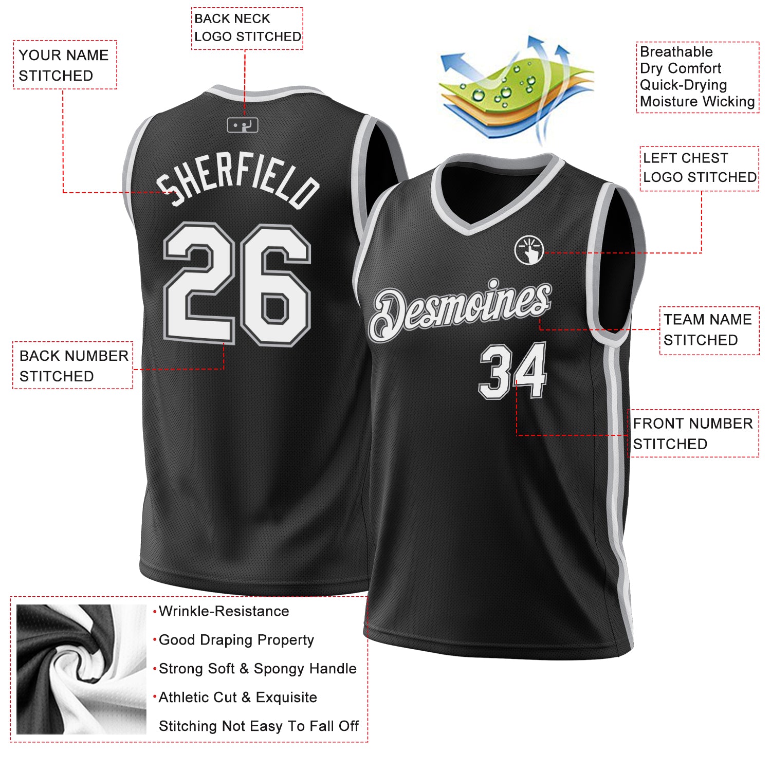 Custom Black White-Gray Authentic Throwback Basketball Jersey