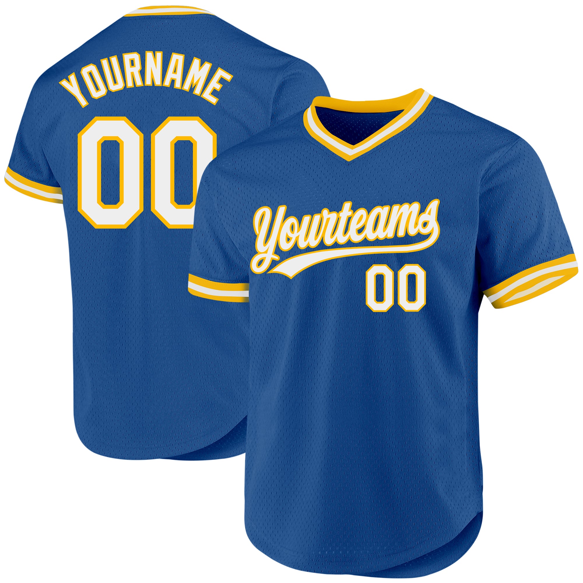 Custom Blue White-Gold Authentic Throwback Baseball Jersey