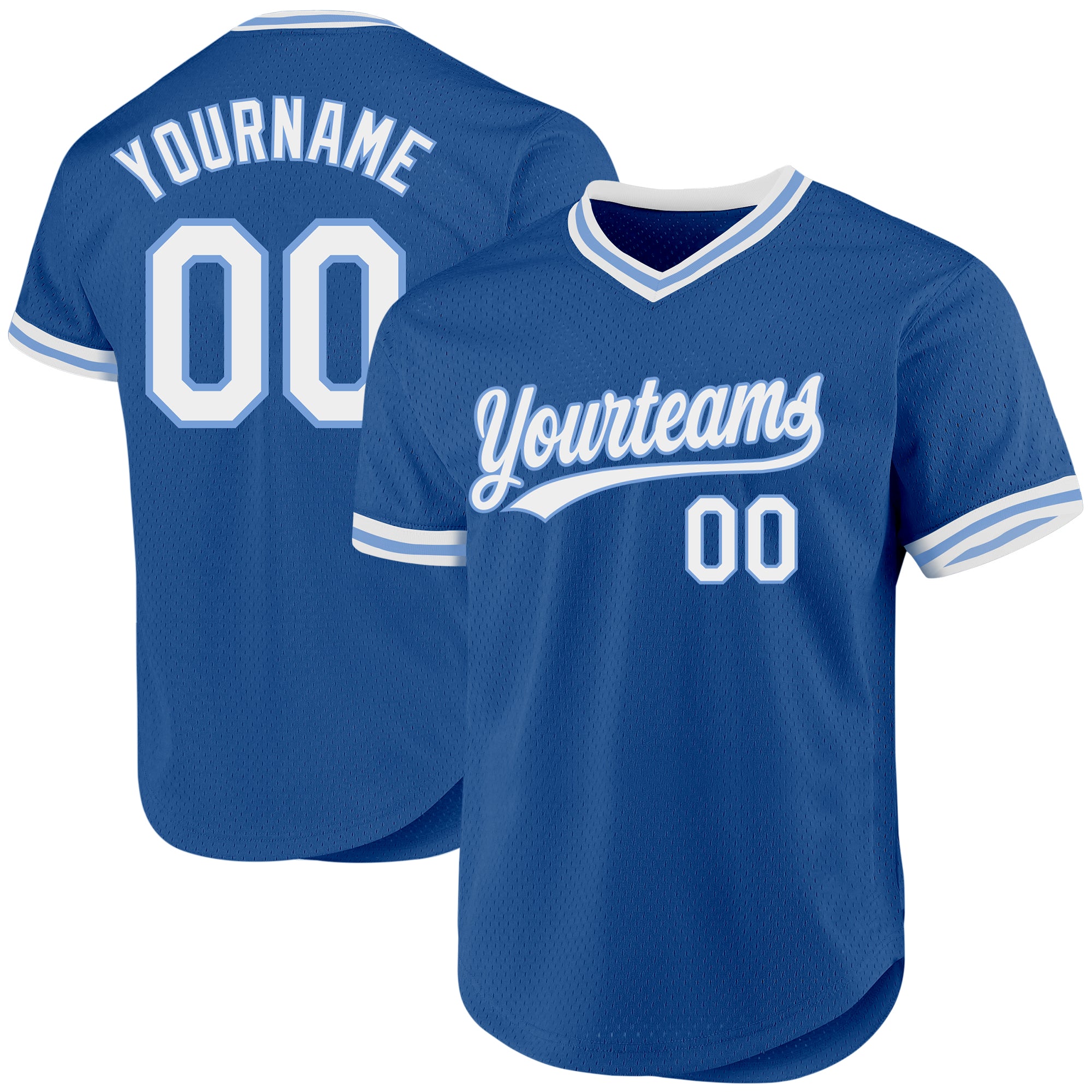 Custom Blue White-Light Blue Authentic Throwback Baseball Jersey
