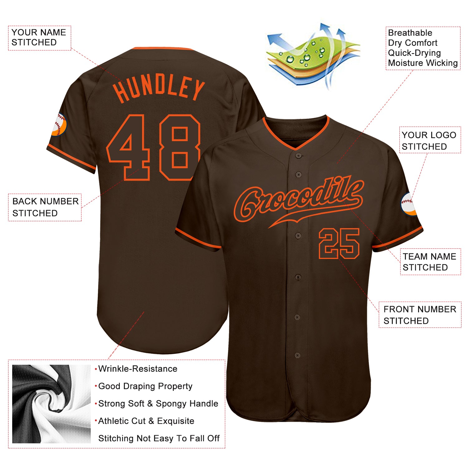 Custom Brown Brown-Orange Authentic Baseball Jersey