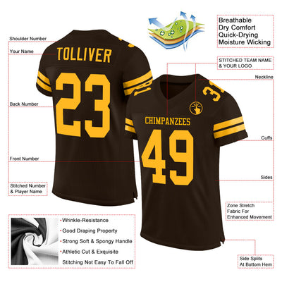 Custom Brown Gold Mesh Authentic Football Jersey
