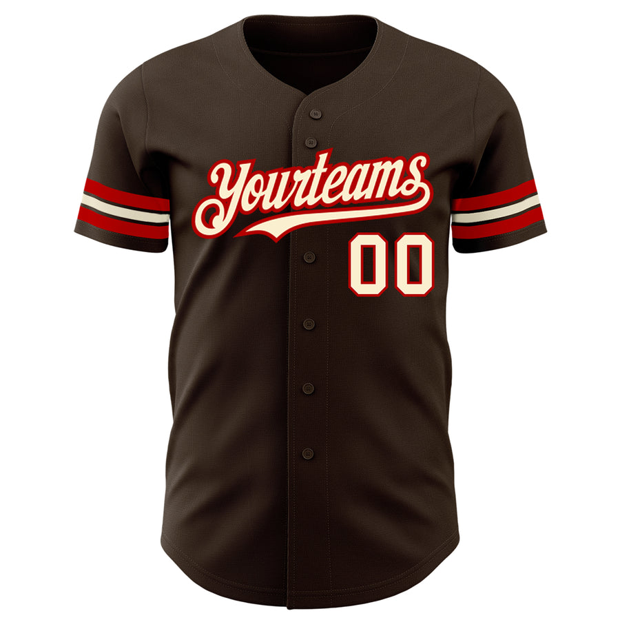 Custom Brown Cream-Red Authentic Baseball Jersey