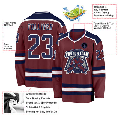 Custom Burgundy Navy-White Hockey Jersey