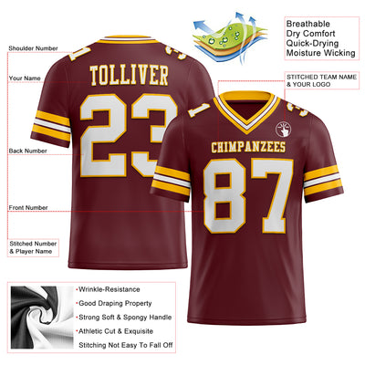 Custom Burgundy White-Gold Authentic Football Jersey