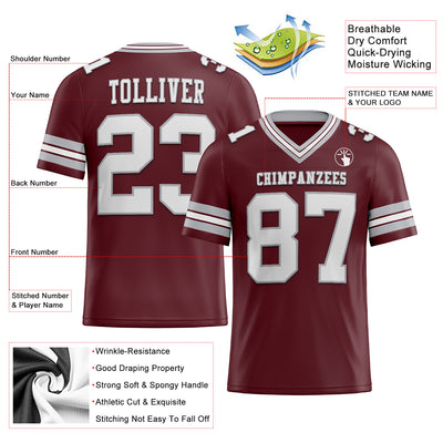 Custom Burgundy White-Gray Authentic Football Jersey