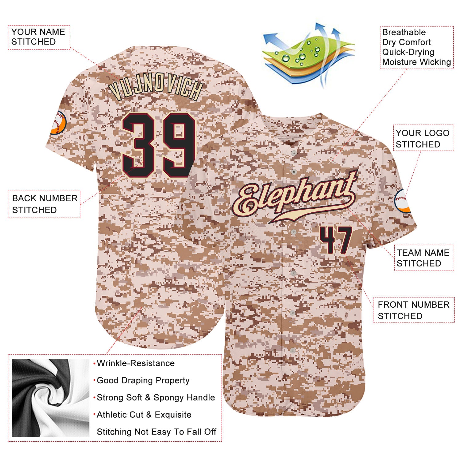 San Diego Padres Camouflage Custom Jersey - All Stitched
