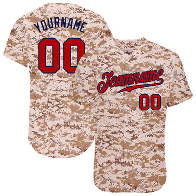 Custom Camo Red-Navy Authentic Salute To Service Baseball Jersey