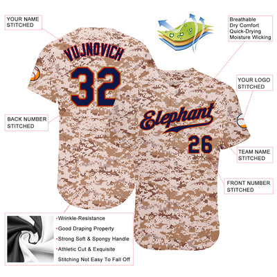 Custom Camo Navy-Old Gold Authentic Salute To Service Baseball Jersey