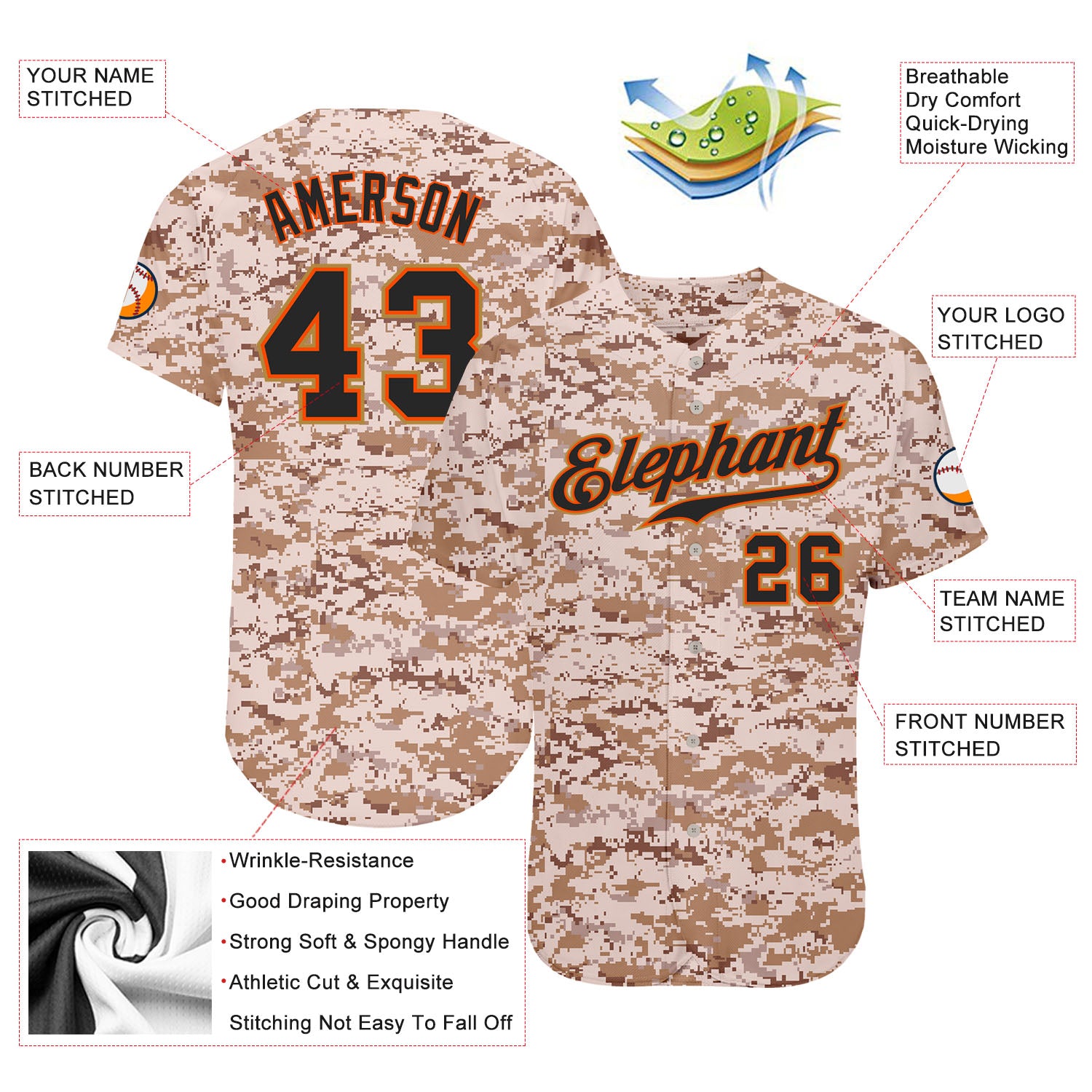 Custom Camo Black-Orange Authentic Salute To Service Baseball Jersey