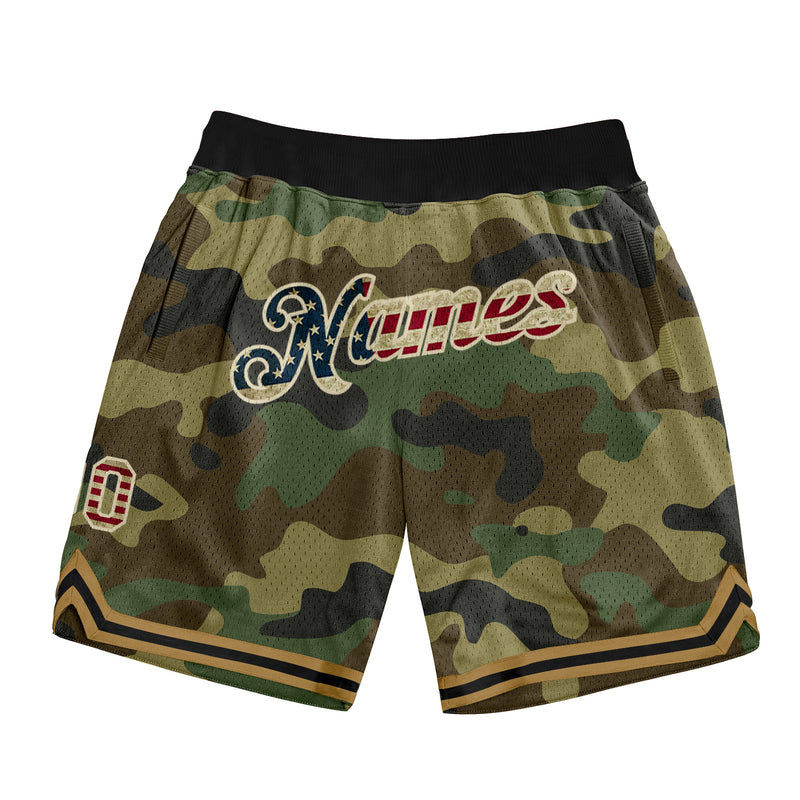Custom Camo Basketball Shorts Vintage USA FlagCream Authentic Salute