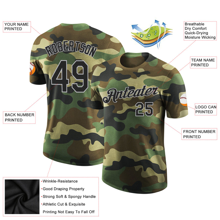 Custom Camo Black-Gray Performance Salute To Service T-Shirt
