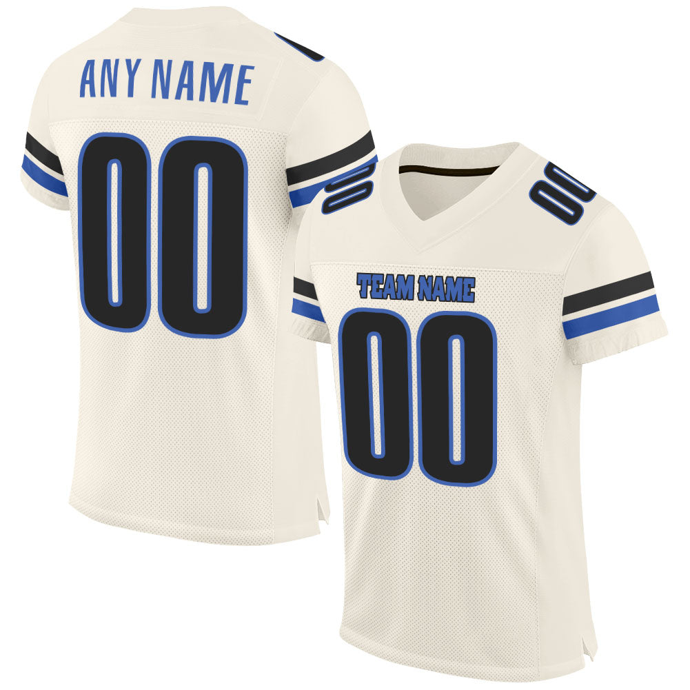 Custom Cream Football Jersey BlueBlack Mesh Authentic FansIdea
