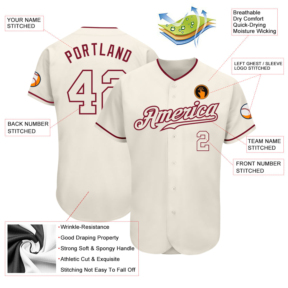 Custom Cream Cream-Crimson Authentic Baseball Jersey